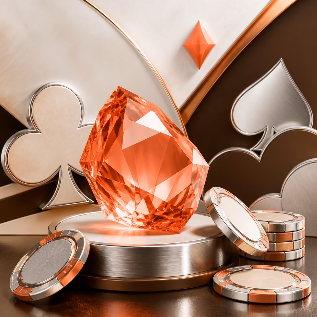Mrmega bonus card with casino chips and coral accents